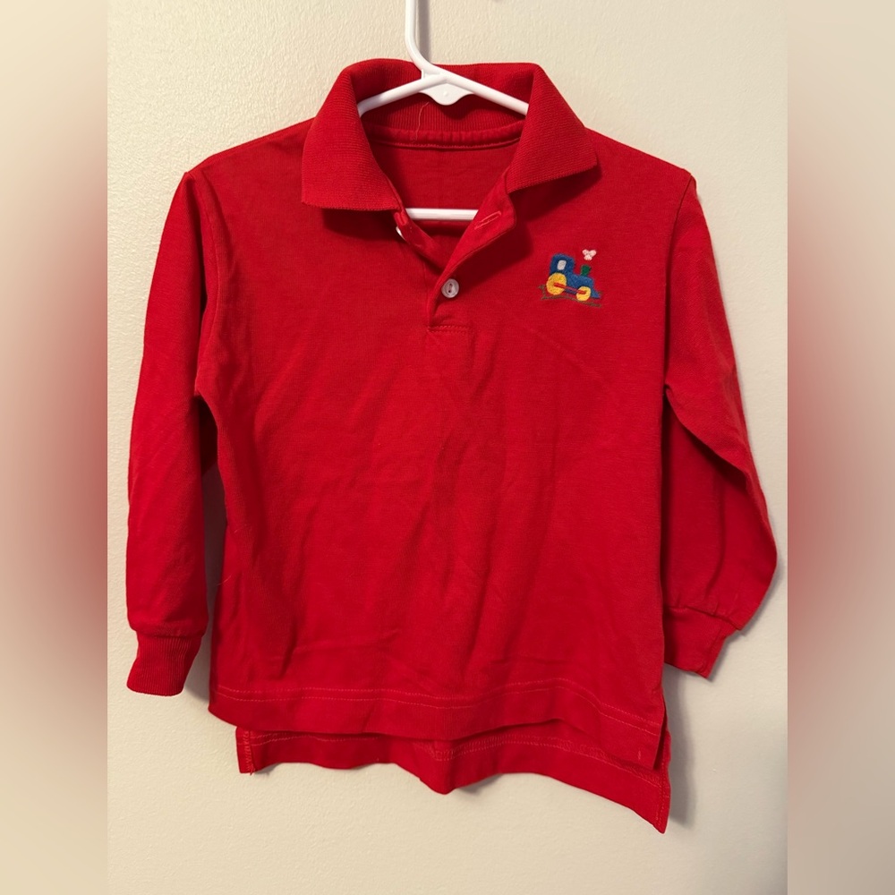 Kelly's Kids Vibrant Red Polo with Train Embroidery
